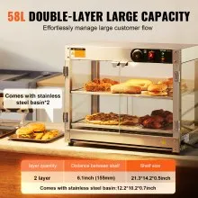 Vitrina para pizza con luz para mostrador con calentador de alimentos comercial de 2 niveles VEVOR