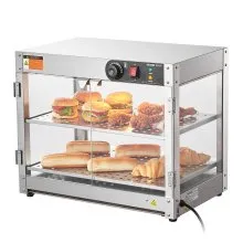 Vitrina para pizza con luz para mostrador con calentador de alimentos comercial de 2 niveles VEVOR