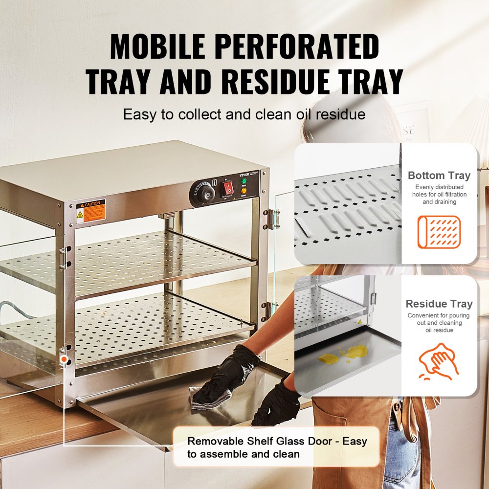 VEVOR 2-Tier Commercial Food Warmer Display, 800W Food Display Warmer with Light to Enhance Food Display, 30℃~85℃ Temperature Control, 58L Large Capacity for Hamburger, Pizza, Bread, Fried Chicken