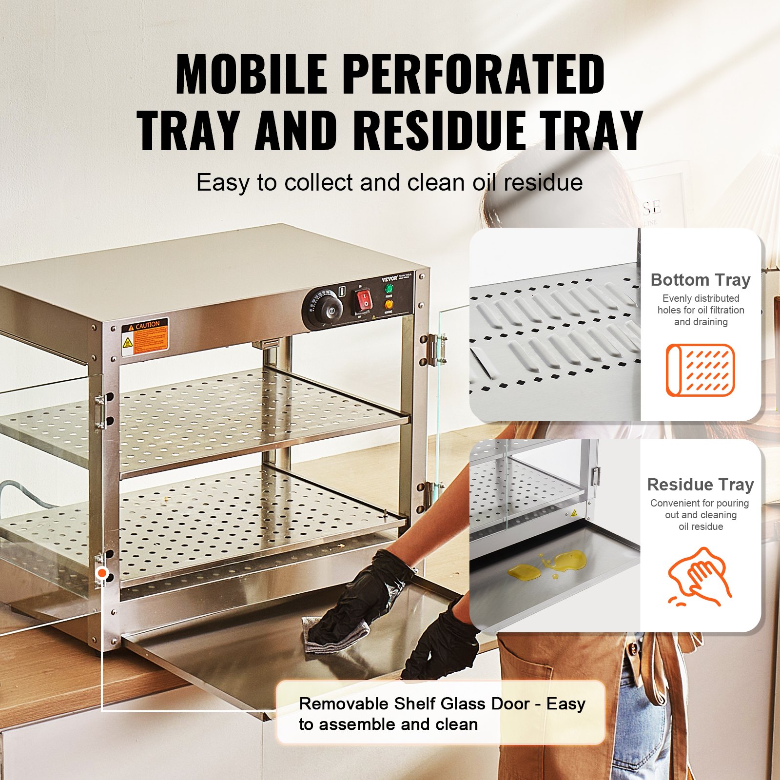 VEVOR 2-Tier Commercial Food Warmer Display, 800W Food Display Warmer with Light to Enhance Food Display, 30℃~85℃ Temperature Control, 58L Large Capacity for Hamburger, Pizza, Bread, Fried Chicken