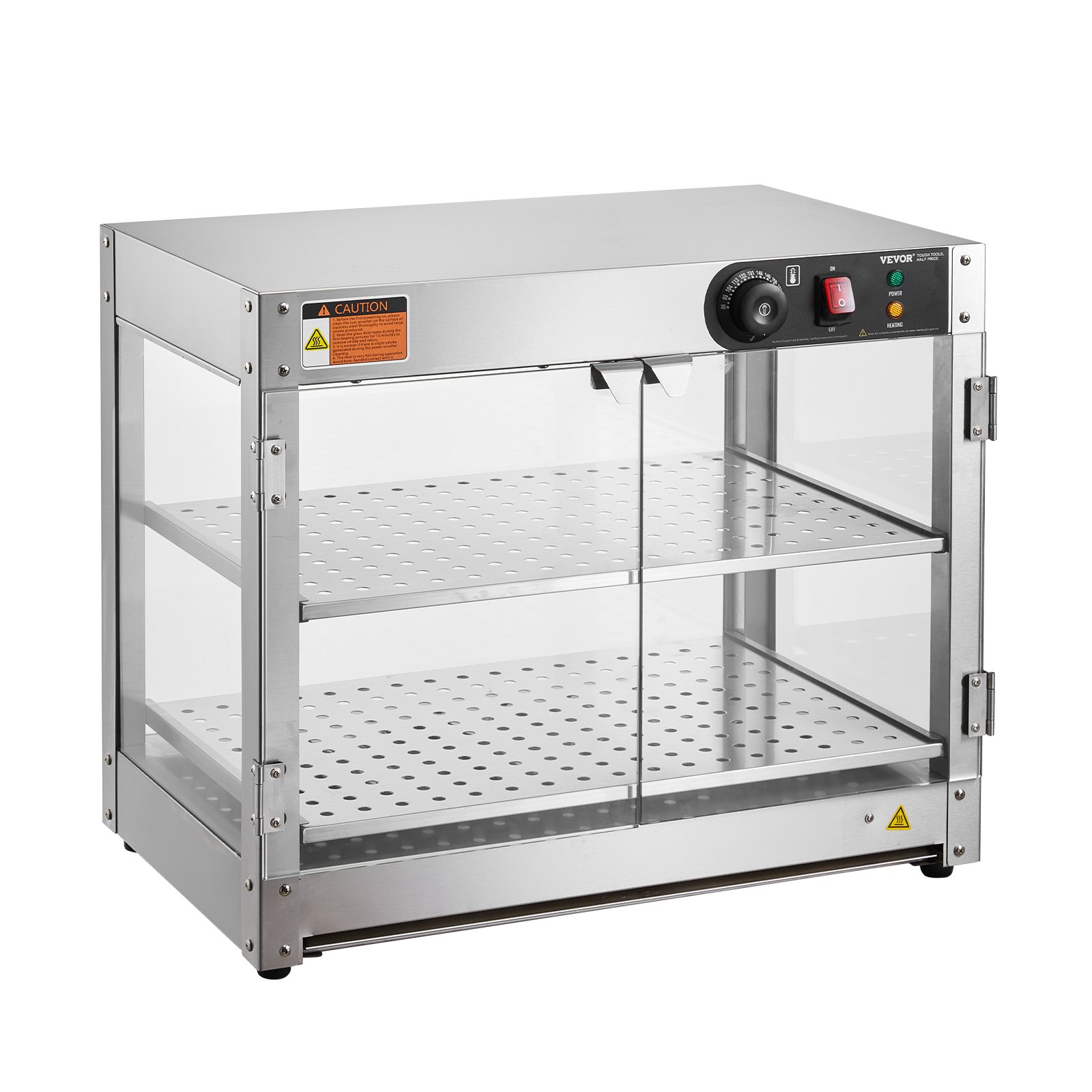 VEVOR 2-Tier Commercial Food Warmer Display, 800W Food Display Warmer with Light to Enhance Food Display, 30℃~85℃ Temperature Control, 58L Large Capacity for Hamburger, Pizza, Bread, Fried Chicken