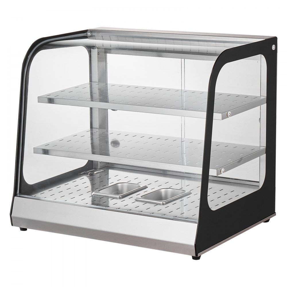 VEVOR 2-Tier Commercial Food Warmer Display, 850W Food Display Warmer w/ Tempered Glass and Steam Heating, 30℃~85℃ Temperature Control, 111L Large Capacity for Hamburger, Pizza, Bread, Fried Chicken