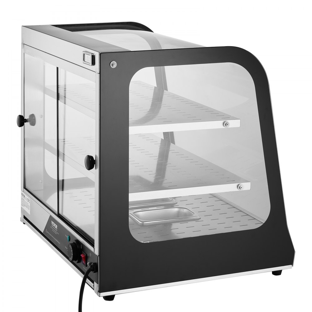VEVOR 2-Tier Commercial Food Warmer Display, 850W Food Display Warmer w/ Tempered Glass and Steam Heating, 30℃~85℃ Temperature Control, 111L Large Capacity for Hamburger, Pizza, Bread, Fried Chicken