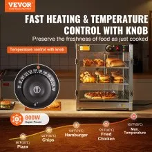 Vitrina para pizza con luz para mostrador con calentador de alimentos comercial de 3 niveles VEVOR