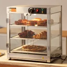 Vitrina para pizza con luz para mostrador con calentador de alimentos comercial de 3 niveles VEVOR