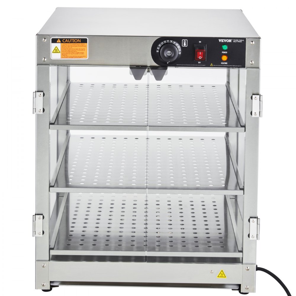 VEVOR 3-Tier Commercial Food Warmer Display, 800W Food Display Warmer with Light to Enhance Food Display, 30℃~85℃ Temperature Control, 90L Large Capacity for Hamburger, Pizza, Bread, Fried Chicken