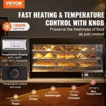 Vitrina para pizza con luz para mostrador con calentador de alimentos comercial de 3 niveles VEVOR