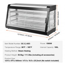 VEVOR 3-Tier Commercial Food Warmer Display Countertop Pizza Cabinet with Light