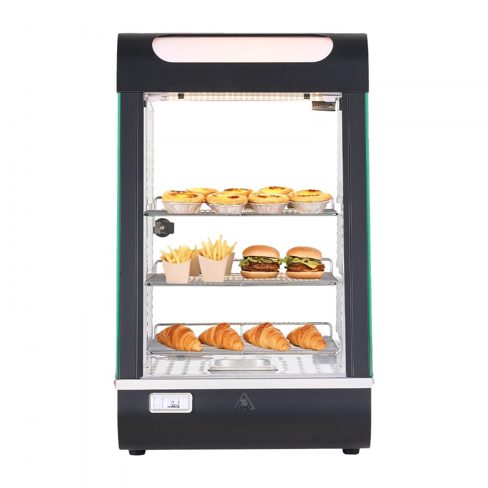 VEVOR 3-Tier Commercial Food Warmer Display, 800W Food Display Warmer with LED Light, Top Storage and Adjustable Shelves, 86℉~185℉ Steam Heating, 60 Qt /57L for Hamburger, Pizza, Bread, Fried Chicken