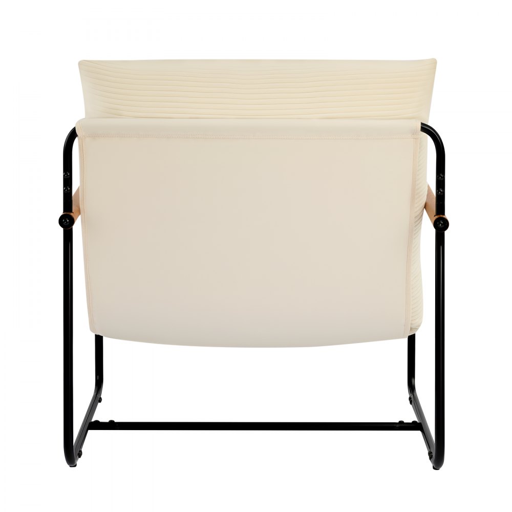 VEVOR Accent Chair, Metal Framed Chair with Wooden Armrests, Modern Cozy Upholstered Armchair, with Soft Foam Cushioning, Detachable Cushion, for Living Room, Bedroom, Reading Room, Office, Beige