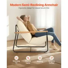 VEVOR Accent Chair, Metal Framed Chair with Wooden Armrests, Modern Cozy Upholstered Armchair, with Soft Foam Cushioning, Detachable Cushion, for Living Room, Bedroom, Reading Room, Office, Beige