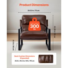 VEVOR Accent Chair Modern PU Leather Armchair with Metal Frame Living Room Brown