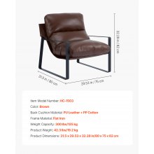 VEVOR Accent Chair Modern PU Leather Armchair with Metal Frame Living Room Brown