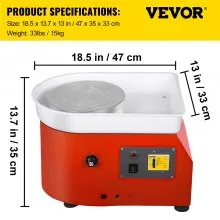 VEVOR Pottery Wheel 25cm Pottery Forming Machine 350W Electric Pottery Wheel DIY Clay Tool with Tray for Ceramic Work Ceramics Clay (25cm)