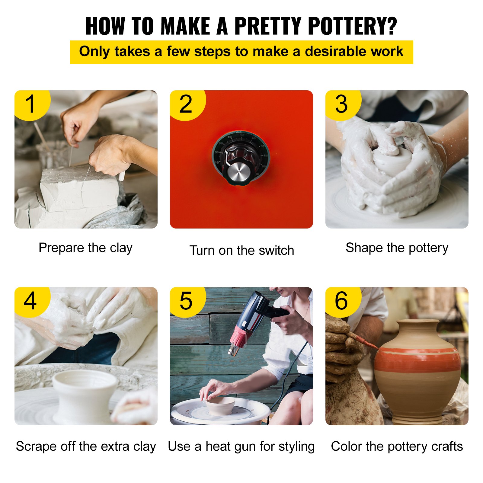 VEVOR Pottery Wheel 10in/25cm Ceramic Wheel Machine Clay Forming DIY Art Crafts