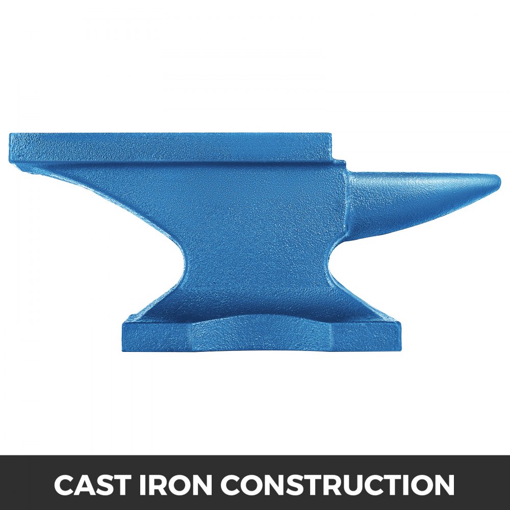 blue VEVOR anvil with cast iron construction.