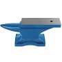 blue VEVOR blacksmith anvil with flat top and pointed horn.