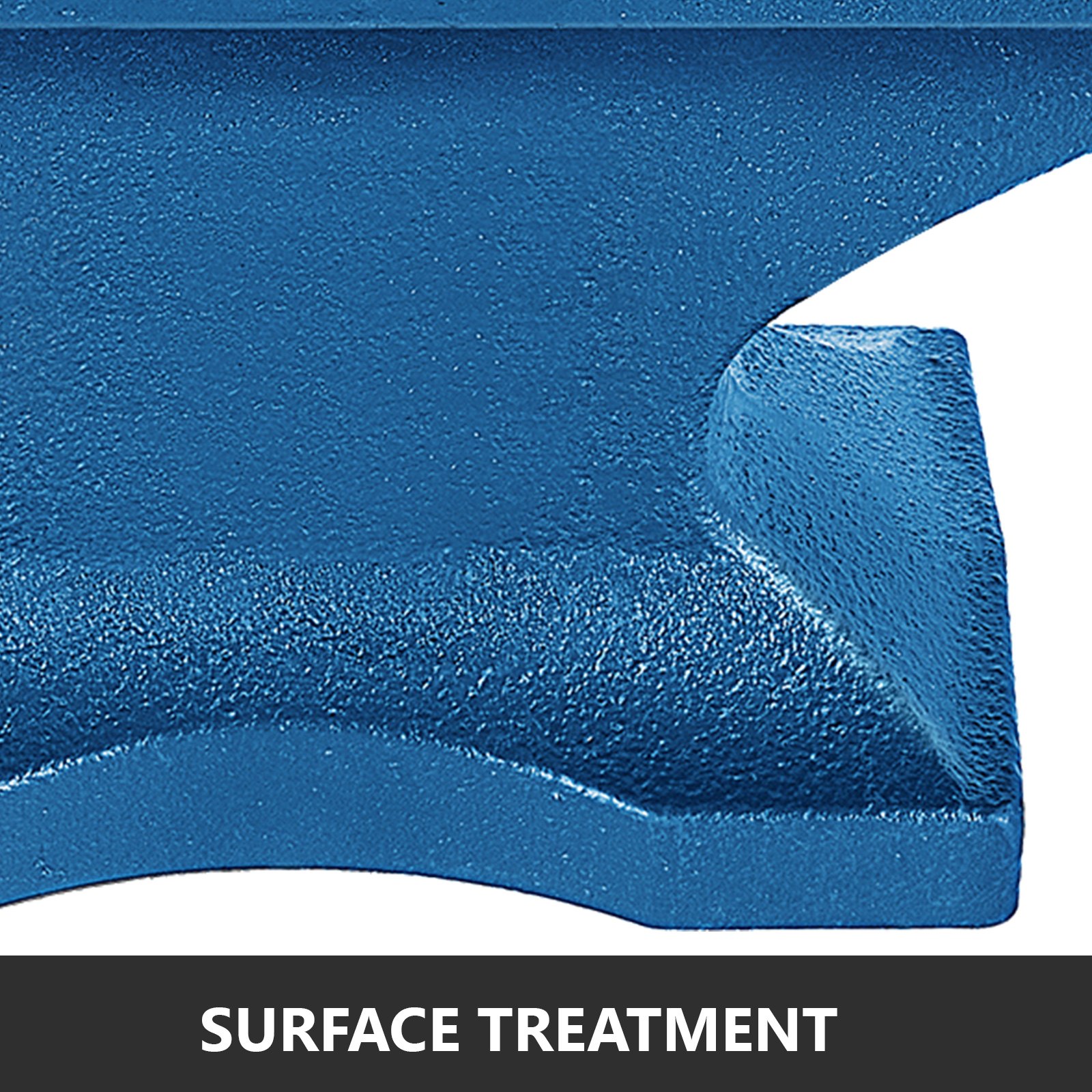 close-up view of VEVOR blacksmith anvil with blue surface treatment text.