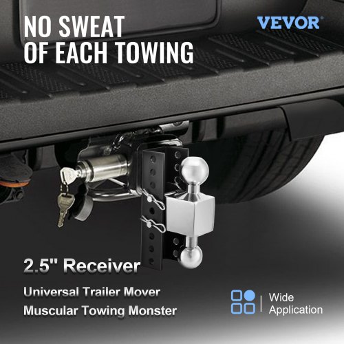 VEVOR Adjustable Trailer Hitch, 6" Rise & Drop Hitch Ball Mount 2.5" Receiver Solid Tube 22,000 LBS Rating, 2 and 2-5/16 Inch Stainless Steel Balls w/ Key Lock, for Automotive Trucks Trailers Towing