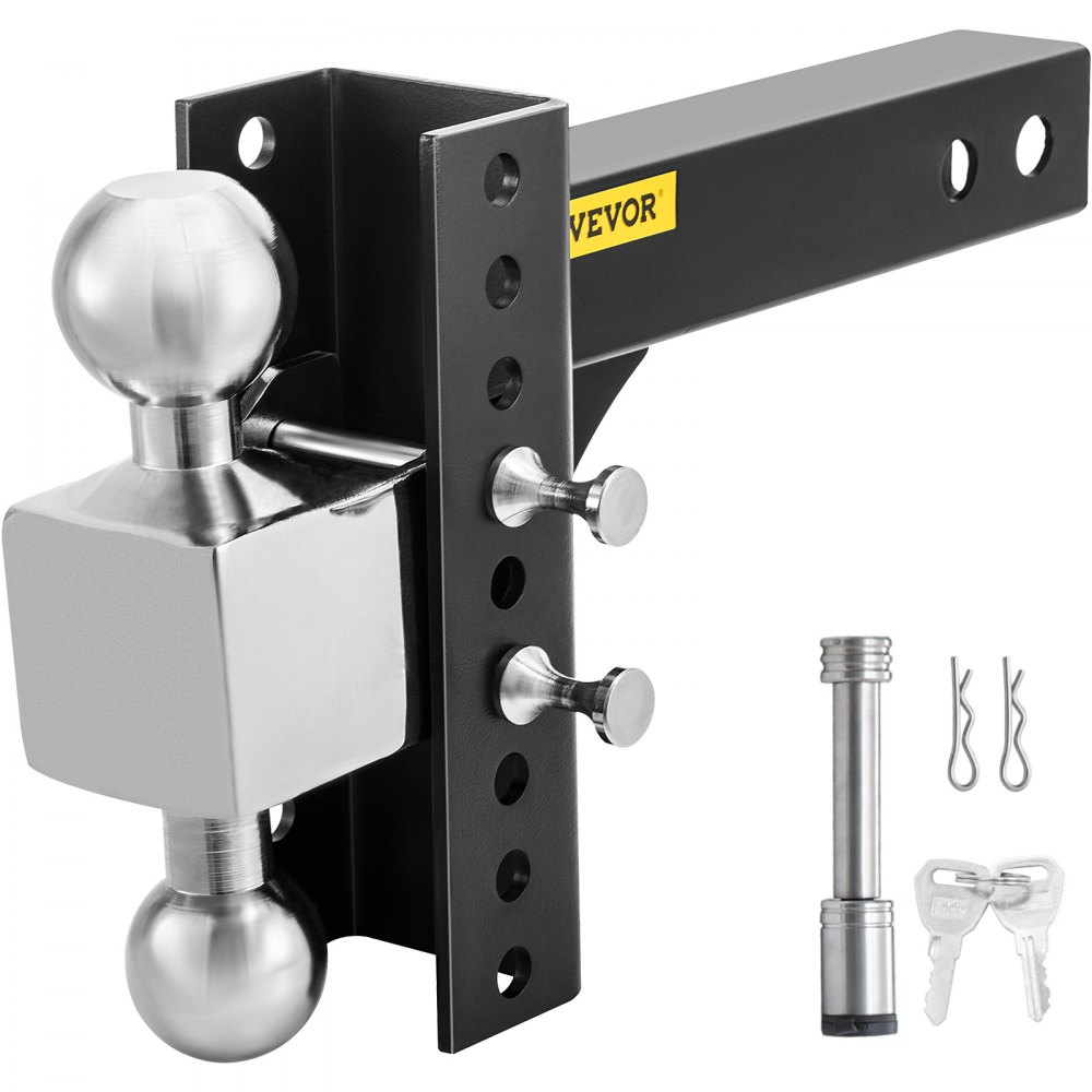 VEVOR Adjustable Trailer Hitch, 6\" Rise & Drop Hitch Ball Mount 2.5\" Receiver Solid Tube 22,000 LBS Rating, 2 and 2-5/16 Inch Stainless Steel Balls with Key Lock, for Automotive Trucks Trailers Towing
