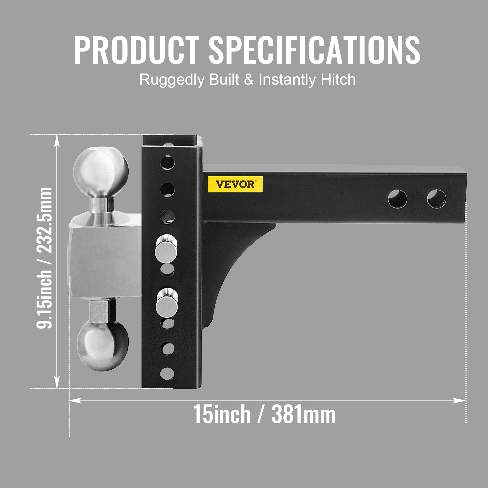 VEVOR Adjustable Trailer Hitch, 6" Rise & Drop Hitch Ball Mount 2.5" Receiver 22,000 LBS Rating, 2 and 2-5/16 Inch Stainless Steel Balls w/ Key Lock, for Automotive Trucks Trailers Towing