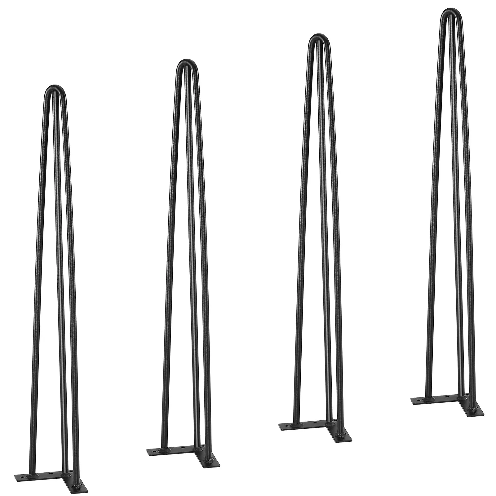 VEVOR Hairpin Table Legs 0.7M, Set of 4 Desk Legs 408.2KG Load Capacity, Hairpin Desk Legs 3 Rods for Desk Chairs Bench Dining End Table, Solid Carbon Steel Heavy Duty Furniture Legs Black