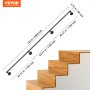 VEVOR pipe stair handrail, 123 inches, black, mounted on wooden stairs.