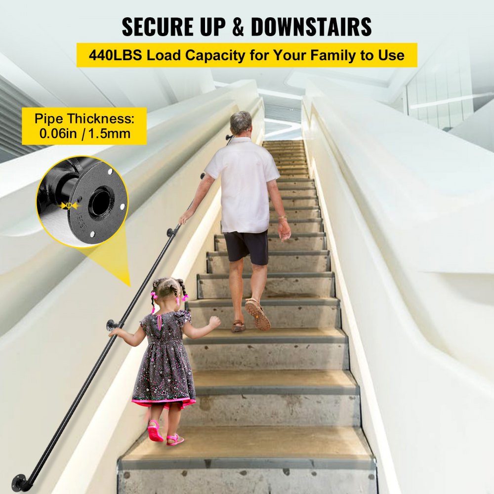 Pasamanos para escaleras de interior, barandillas de acero de 1 a 20 pies  para escaleras de montaje en pared para interiores, pasamanos de escalera
