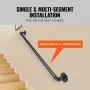 VEVOR Pipe Stair Handrail, 3FT Staircase Handrail, 440LBS Load Capacity Carbon Steel Pipe Handrail, Industrial Pipe Handrail with Wall Mount Support, Round Corner Wall Handrailings for Indoor, Outdoor