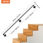 VEVOR pipe stair handrail with dimensions for wooden staircase installation.