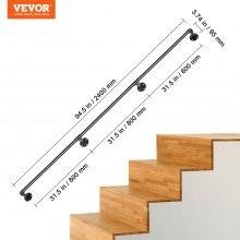 VEVOR Pipe Stair Handrail Staircase Handrail 8 FT Carbon Steel for Wall Mount