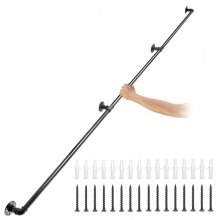 VEVOR Pipe Stair Handrail, 274.3 cm Staircase Handrail, 199.6 kg Load Capacity Carbon Steel Pipe Handrail, Industrial Pipe Handrail with Wall Mount Support, Round Corner Wall Handrailings for Indoor, Outdoor