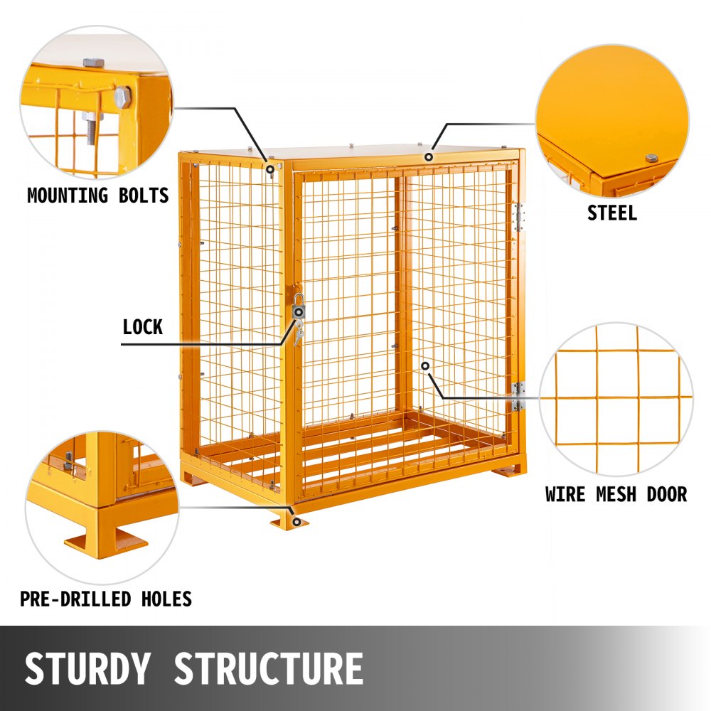 VEVOR Cylinder Storage Cabinet for Two 50lbs/23kg Cylinders, Vertical Cylinder Storage Cage 31inch Length, 20.5inch Width, 34inch Height, Steel Gas Cylinder Cabinet for Storage and Protection