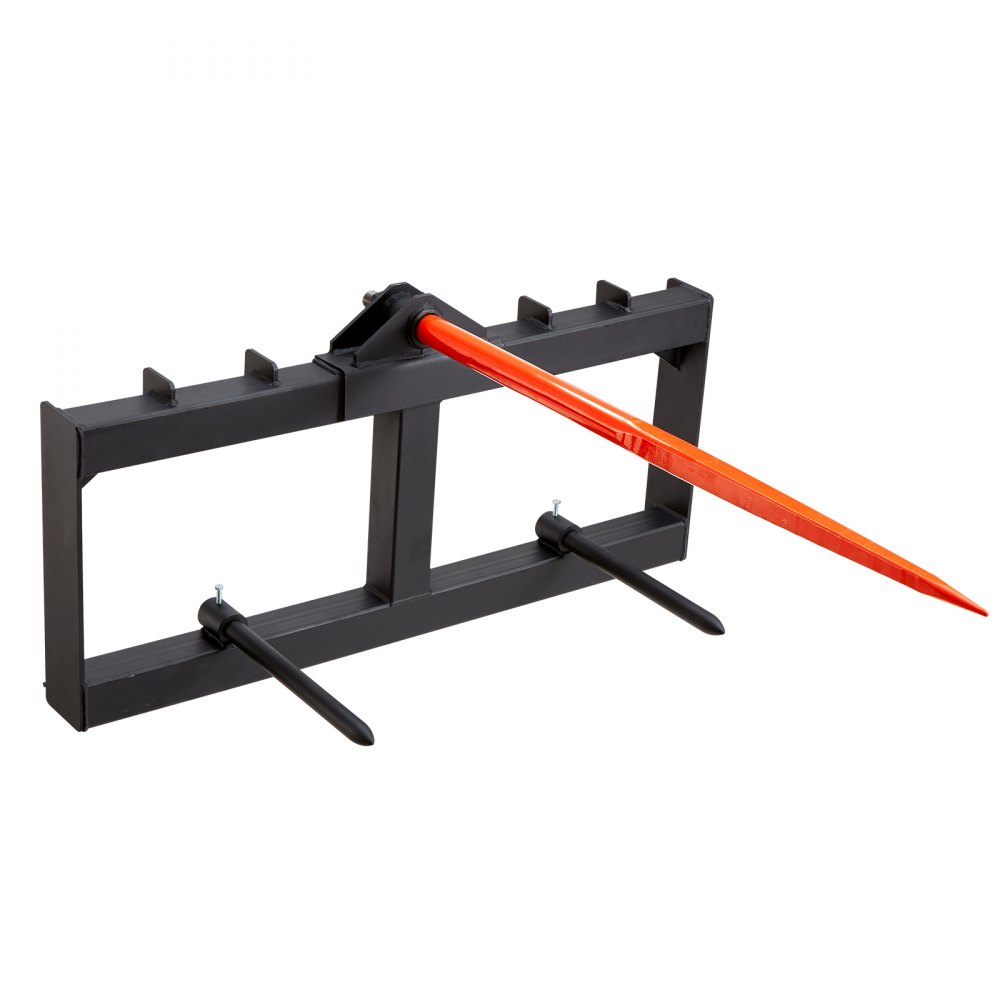 VEVOR 49" Hay Spear, Bale Spears 726kg Loading Capacity, Skid Steer Loader Tractor Attachment with 2pcs 17.5" Stabilizer Spears, Quick Attach Spike Forks