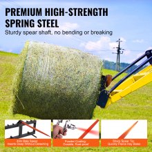 VEVOR 49" Hay Spear, Bale Spears 726kg Loading Capacity, Skid Steer Loader Tractor Attachment with 2pcs 17.5" Stabilizer Spears, Quick Attach Spike Forks