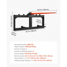 VEVOR 49" Hay Spear, Bale Spears 726kg Loading Capacity, Skid Steer Loader Tractor Attachment with 2pcs 17.5" Stabilizer Spears, Quick Attach Spike Forks