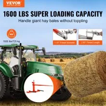 VEVOR 49" Hay Spear, Bale Spears 1600lbs Loading Capacity, Three-Point Hitch Tractor Attachment with 2pcs 17.5" Stabilizer Spears, Quick Attach Spike Forks