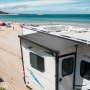 VEVOR Camper Awning Fabric Replacement, 1" to 8', Weatherproof Durable Slide Topper Awning with Bracket, Heavy Duty Slide Topper Awning with Stainless Steel Material, Fit for RV & Motorhome(Black)
