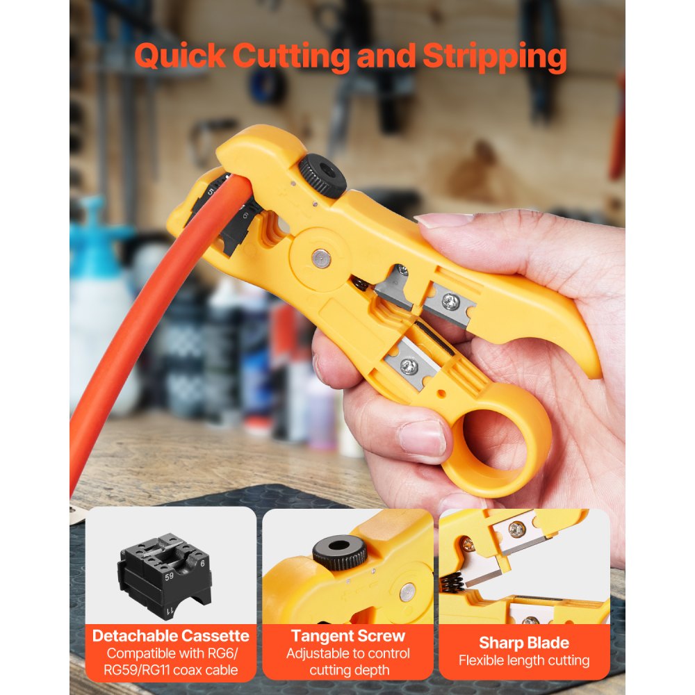 VEVOR Coax Cable Crimper Kit, Coaxial Cable Compression Kit with a Crimping Tool, a Wire Stripper, and 30PCS F-Type RG6 Connector, Compatible with RG6, RG59, RG11 Coax Cable, Lightweight & Portable