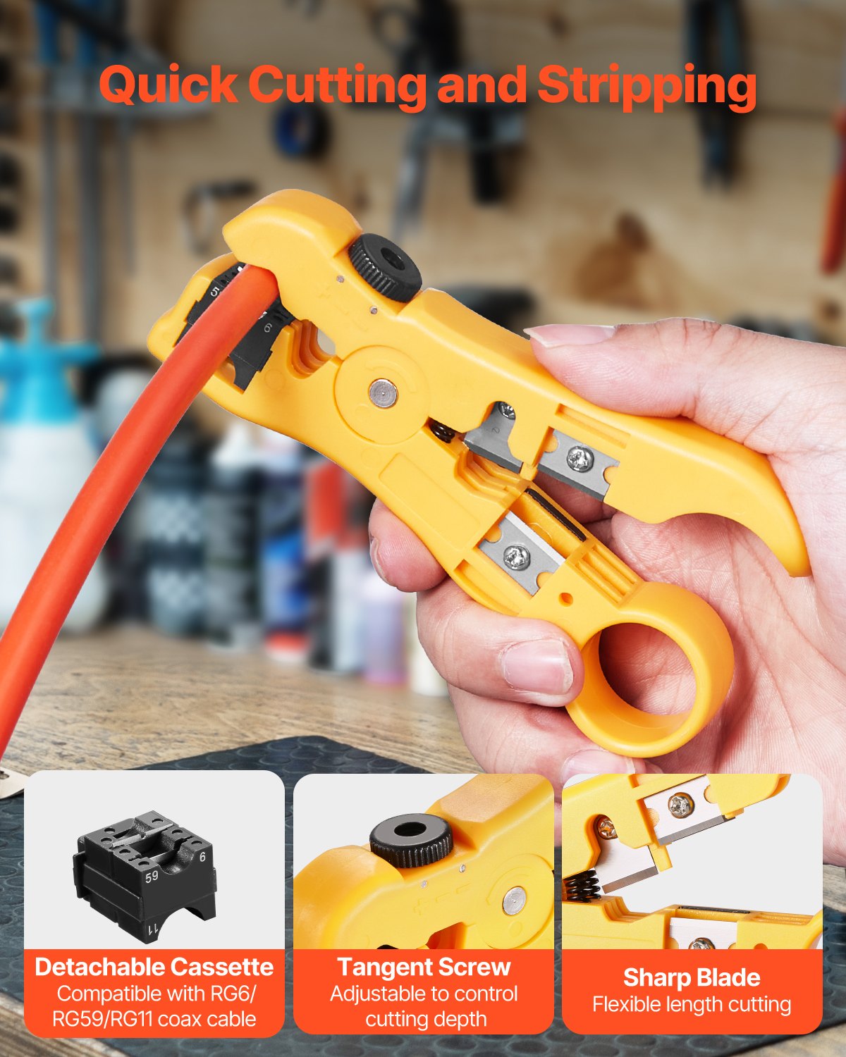 VEVOR Coax Cable Crimper Kit, Coaxial Cable Compression Kit with a Crimping Tool, a Wire Stripper, and 30PCS F-Type RG6 Connector, Compatible with RG6, RG59, RG11 Coax Cable, Lightweight & Portable