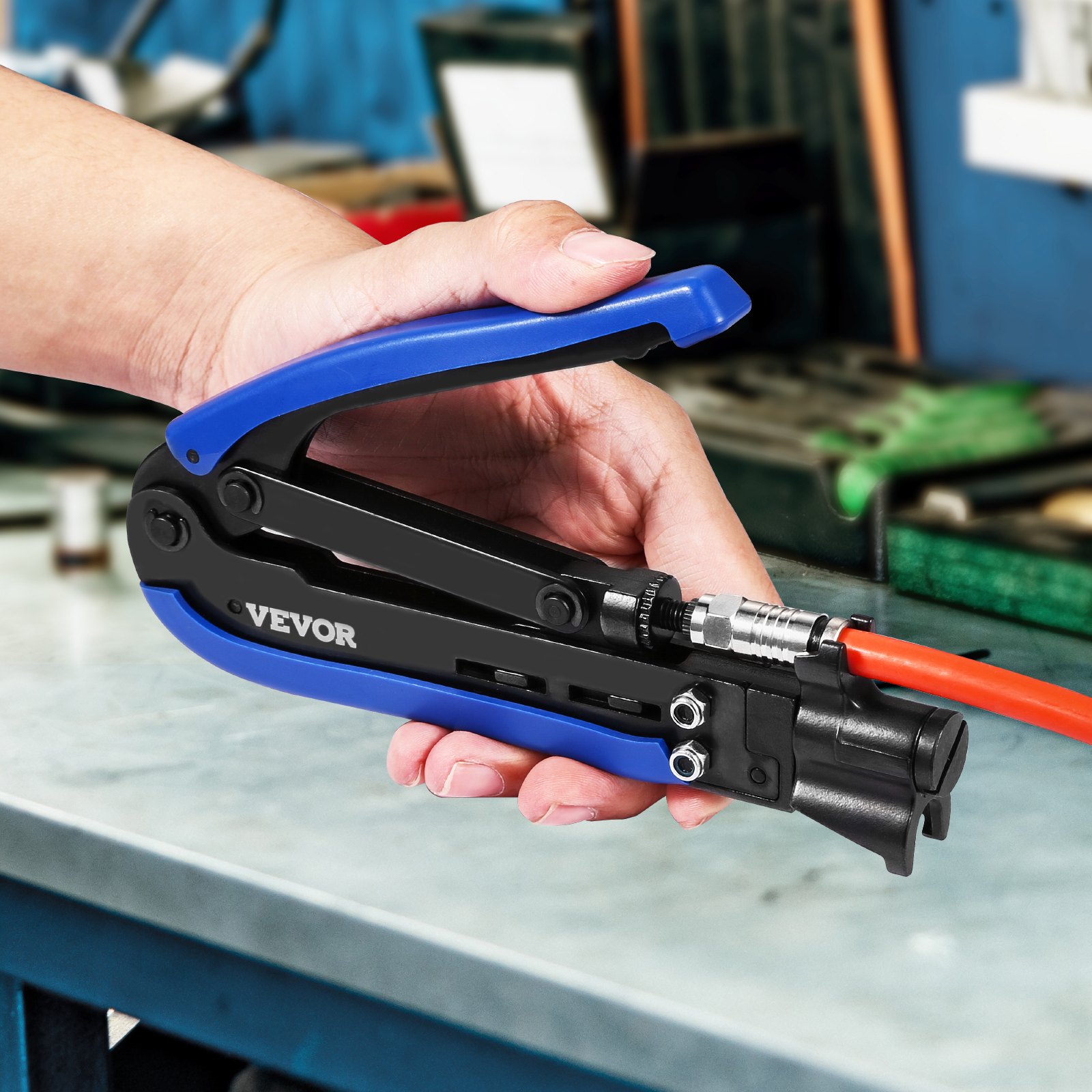 VEVOR Coax Cable Crimper Kit, Coaxial Cable Compression Kit with a Crimping Tool, a Wire Stripper, and 30PCS F-Type RG6 Connector, Compatible with RG6, RG59, RG11 Coax Cable, Lightweight & Portable