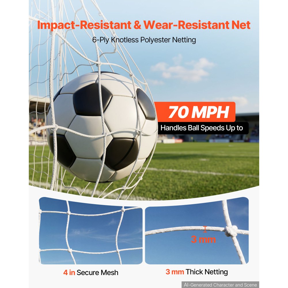 VEVOR Soccer Goal 3.6 x 1.8 m Soccer Net for Backyard Collapsible Base Yellow, Portable & Quick Setup, with Metal Base, Carry Bag, Ground Stakes, for Youth & Adults Outdoor Backyard Practice Training