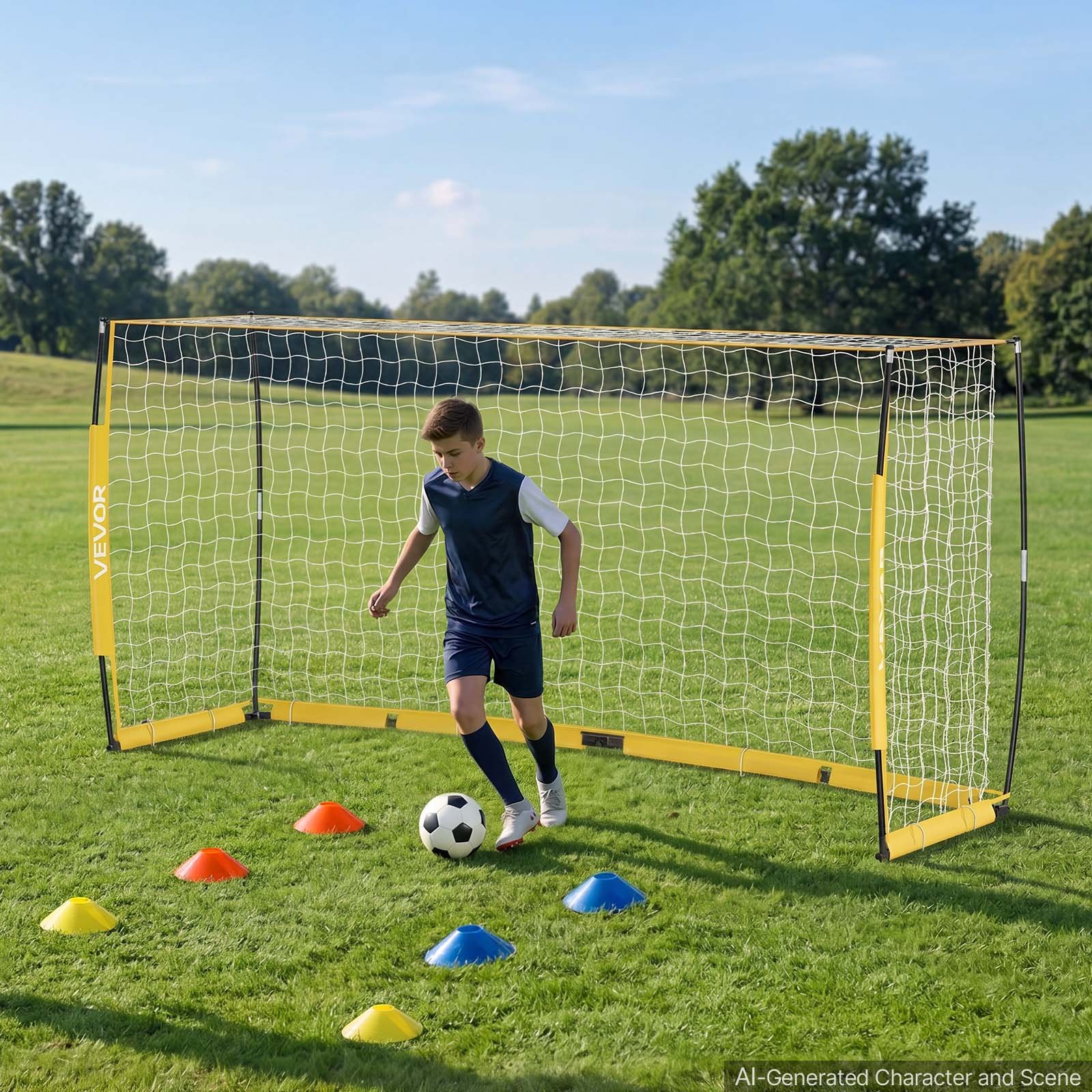 VEVOR Soccer Goal 3.6 x 1.8 m Soccer Net for Backyard Collapsible Base Yellow, Portable & Quick Setup, with Metal Base, Carry Bag, Ground Stakes, for Youth & Adults Outdoor Backyard Practice Training