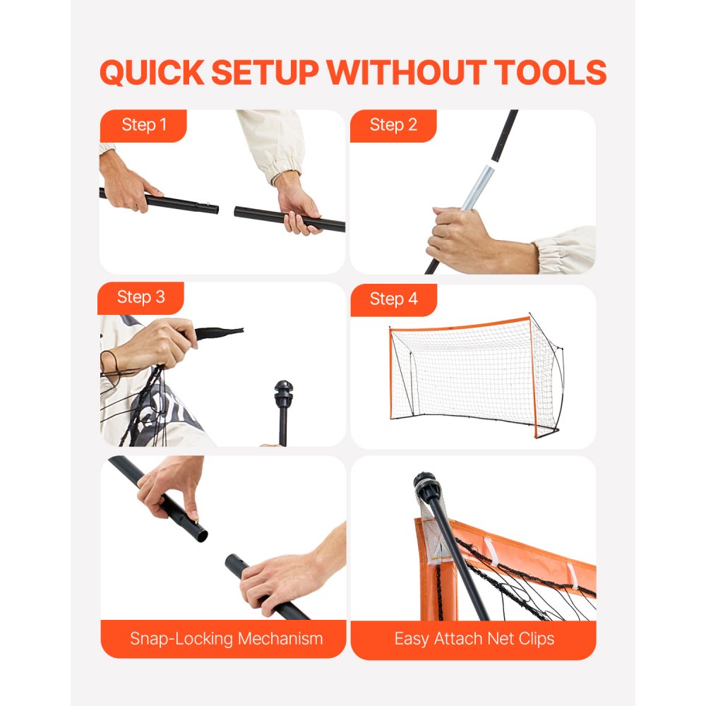 VEVOR Portable Soccer Goal, 12x6 ft Adults Kids Backyard Soccer Net, Large Practice Soccer Net, Steel Fiberglass Structure Training Goal Set, All-Weather Outdoor Soccer Goals with Carry Bag, Orange