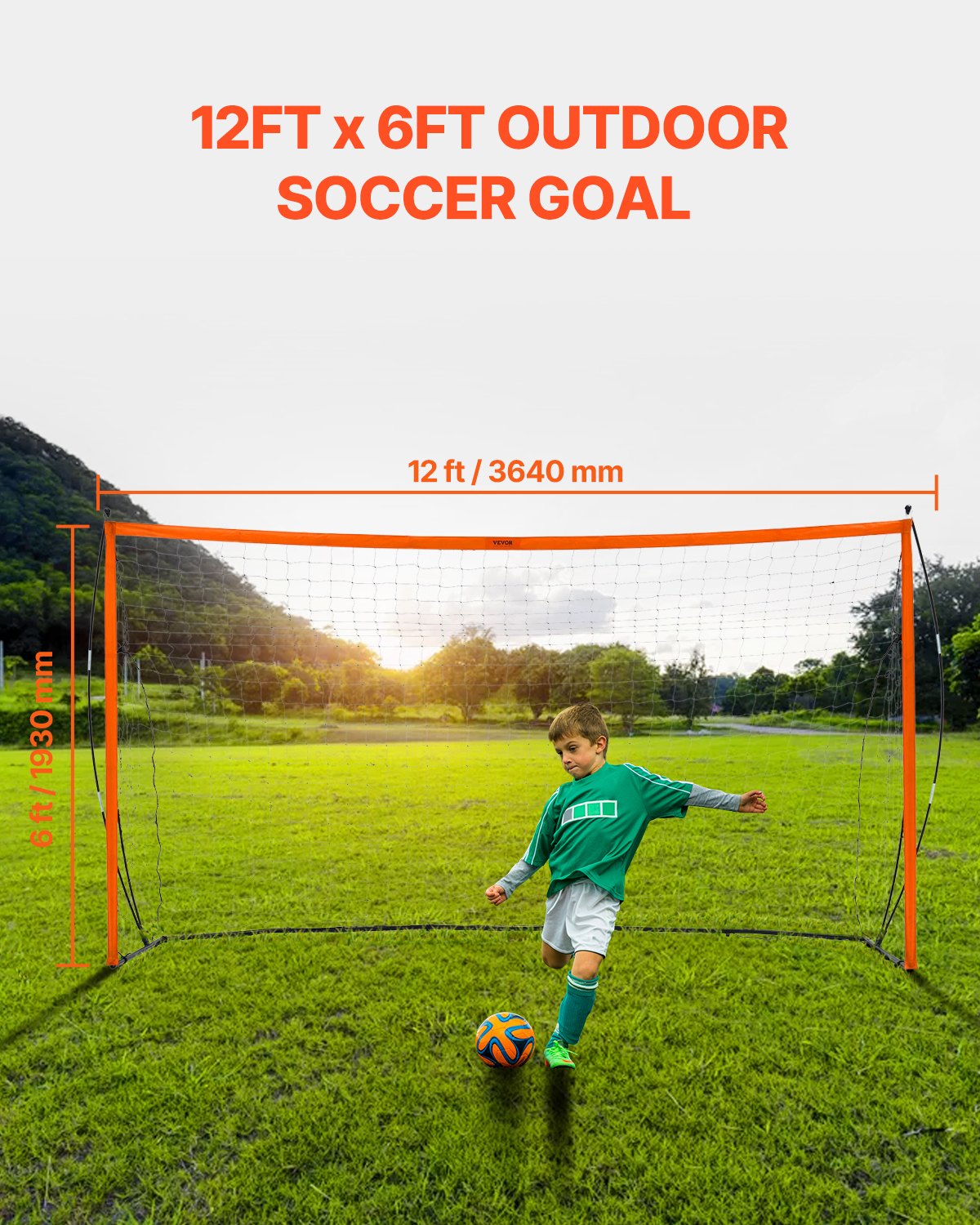 VEVOR Portable Soccer Goal, 12x6 ft Adults Kids Backyard Soccer Net, Large Practice Soccer Net, Steel Fiberglass Structure Training Goal Set, All-Weather Outdoor Soccer Goals with Carry Bag, Orange