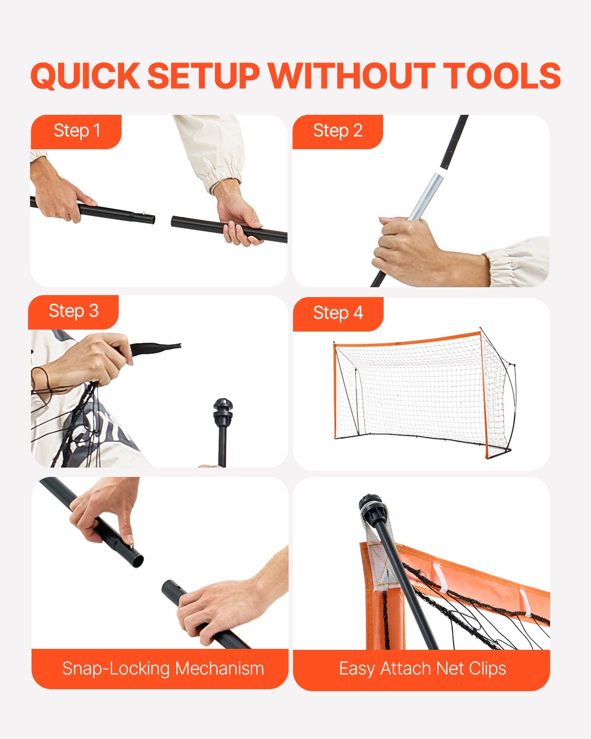 VEVOR Portable Soccer Goal, 12x6 ft Adults Kids Backyard Soccer Net, Large Practice Soccer Net, Steel Fiberglass Structure Training Goal Set, All-Weather Outdoor Soccer Goals with Carry Bag, Orange