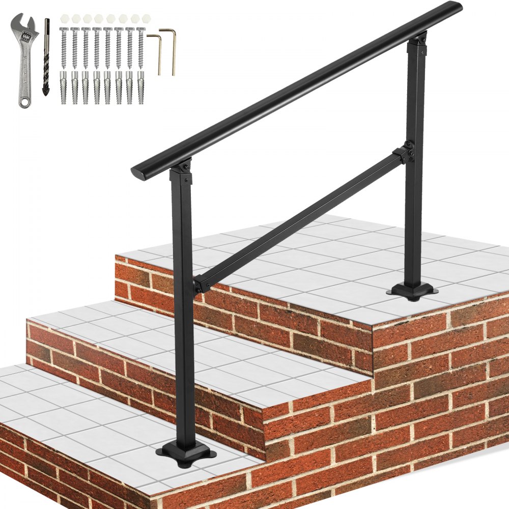 Corrimão de escada externa VEVOR, adequado para corrimão de ferro forjado de transição de 1-3 etapas, corrimão de escada externa ajustável, corrimão para degraus de concreto com kit de instalação, corrimão externo preto fosco