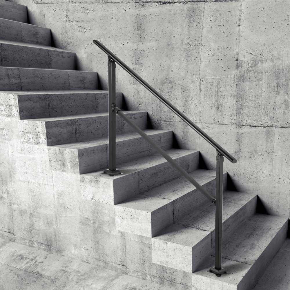 concrete steps with sleek VEVOR outdoor stair railing against a textured concrete wall.