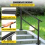 VEVOR Rampe d'escalier extérieure, convient pour 1 à 4 marches, rampe de transition en fer forgé, rampe d'escalier extérieure réglable, rampes pour marches en béton avec kit d'installation, main courante extérieure noir mat
