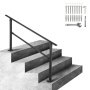 VEVOR Outdoor Stair Railing, Fits for 1-4 Steps Transitional Wrought Iron Handrail, Adjustable Exterior Stair Railing, Handrails for Concrete Steps with Installation Kit, Matte Black Outdoor Handrail